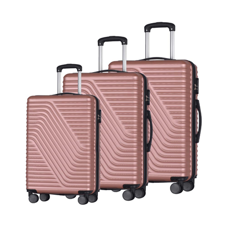 Σετ βαλίτσες 3 τεμαχίων Ροζ/Χρυσό με 4 διπλές ρόδες πολλαπλών κατευθύνσεων (360°)